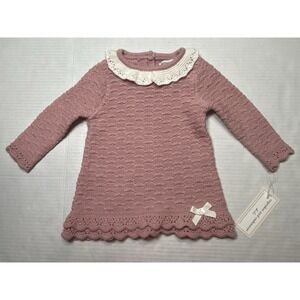 Cupcakes and Cashmere Kids Pink Knit Sweater Dress NWT 0-3M Scallop Collar